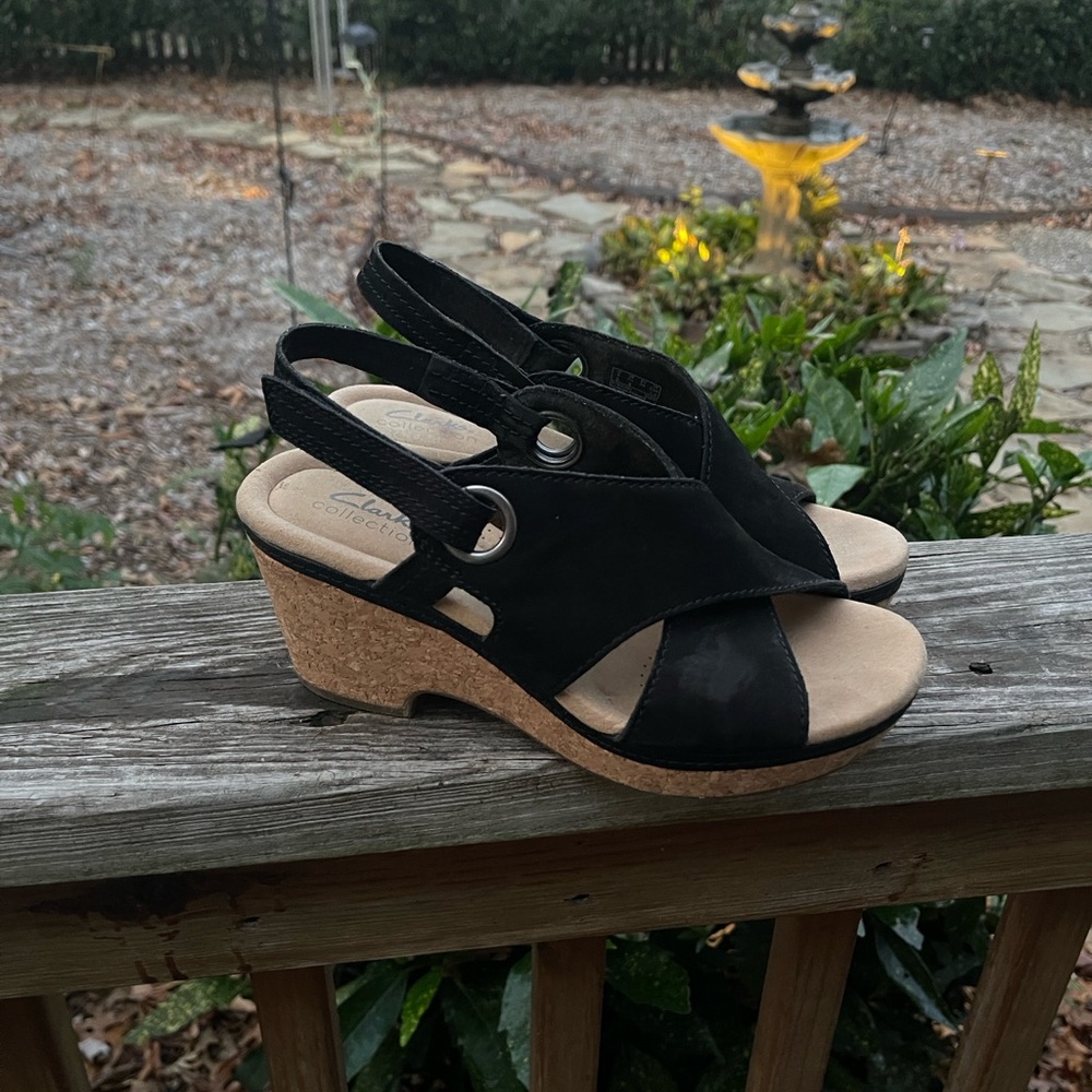 Clarks Giselle Cove Black Suede Wedge Shoes -Sz 7.5